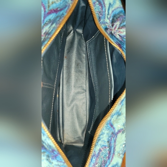 Gorgeous Vintage Retro Blue Floral And Paisley Handbag - Picture 9 of 13